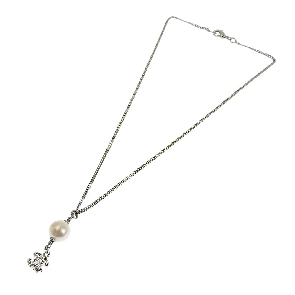 Chanel Coco Mark Pearl Rhinestone Necklace 40cm