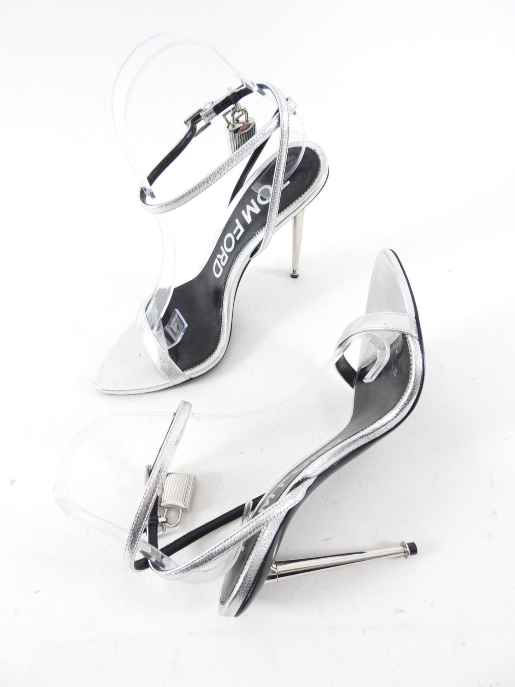 Tom Ford Silver Metallic Padlock Sandals - 37.5