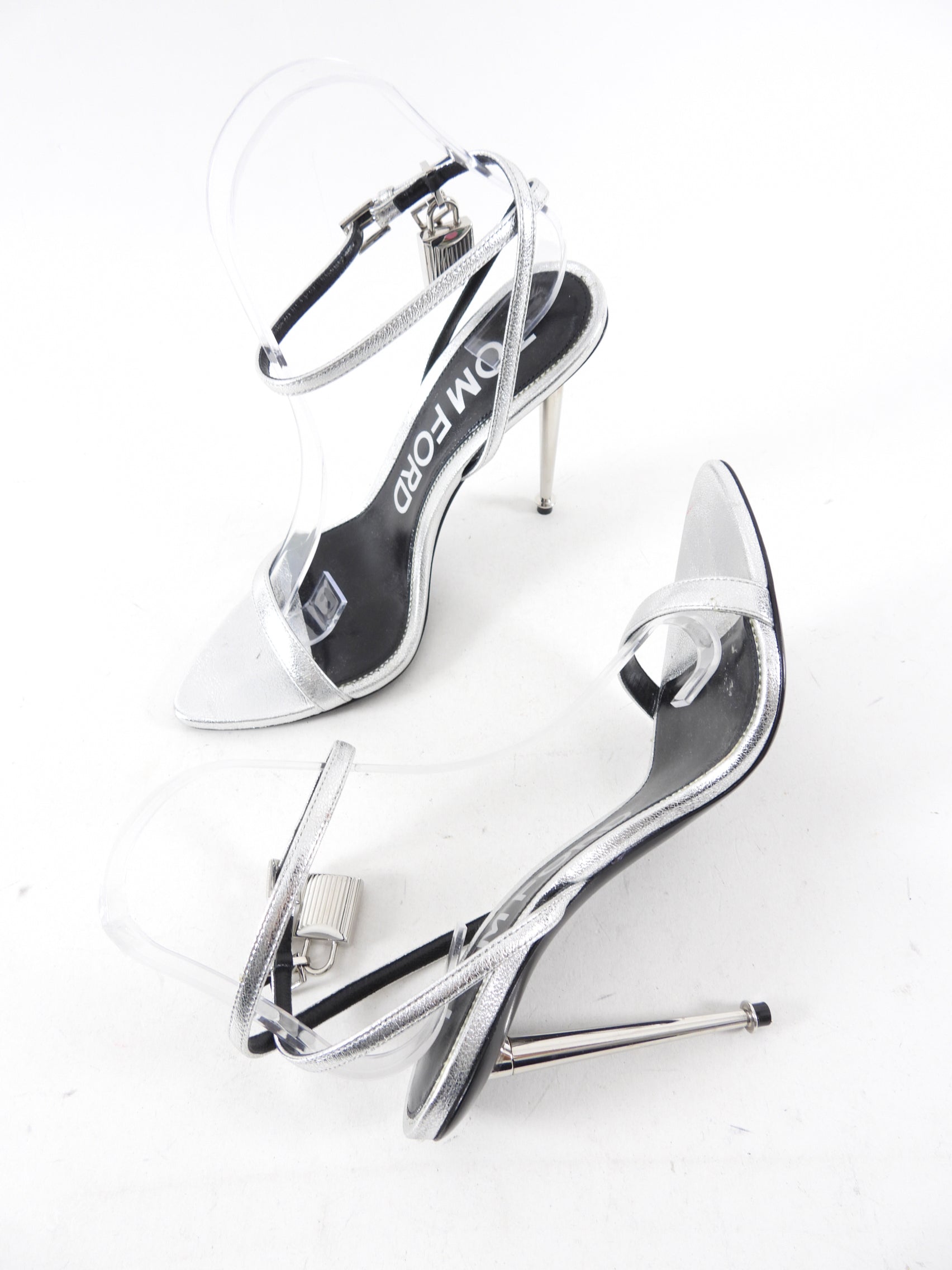 Tom Ford Silver Metallic Padlock Sandals - 37.5