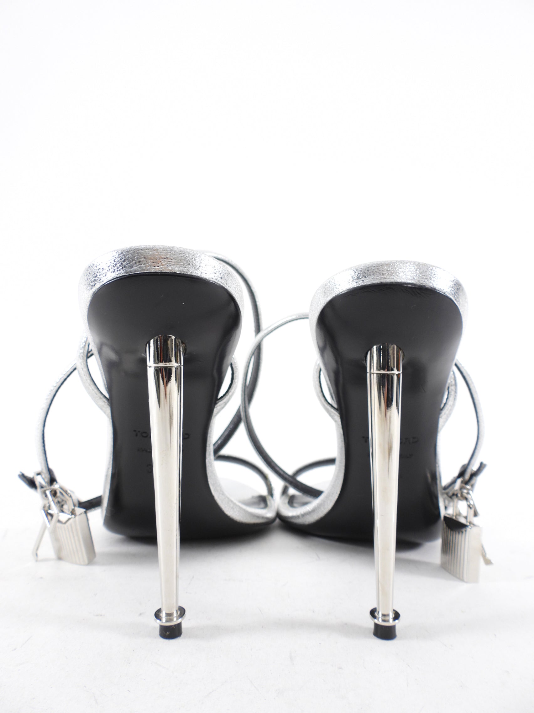 Tom Ford Silver Metallic Padlock Sandals - 37.5