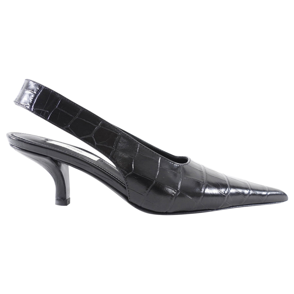 Toteme Black Croc Embossed Pointed Slingback Mules - 37
