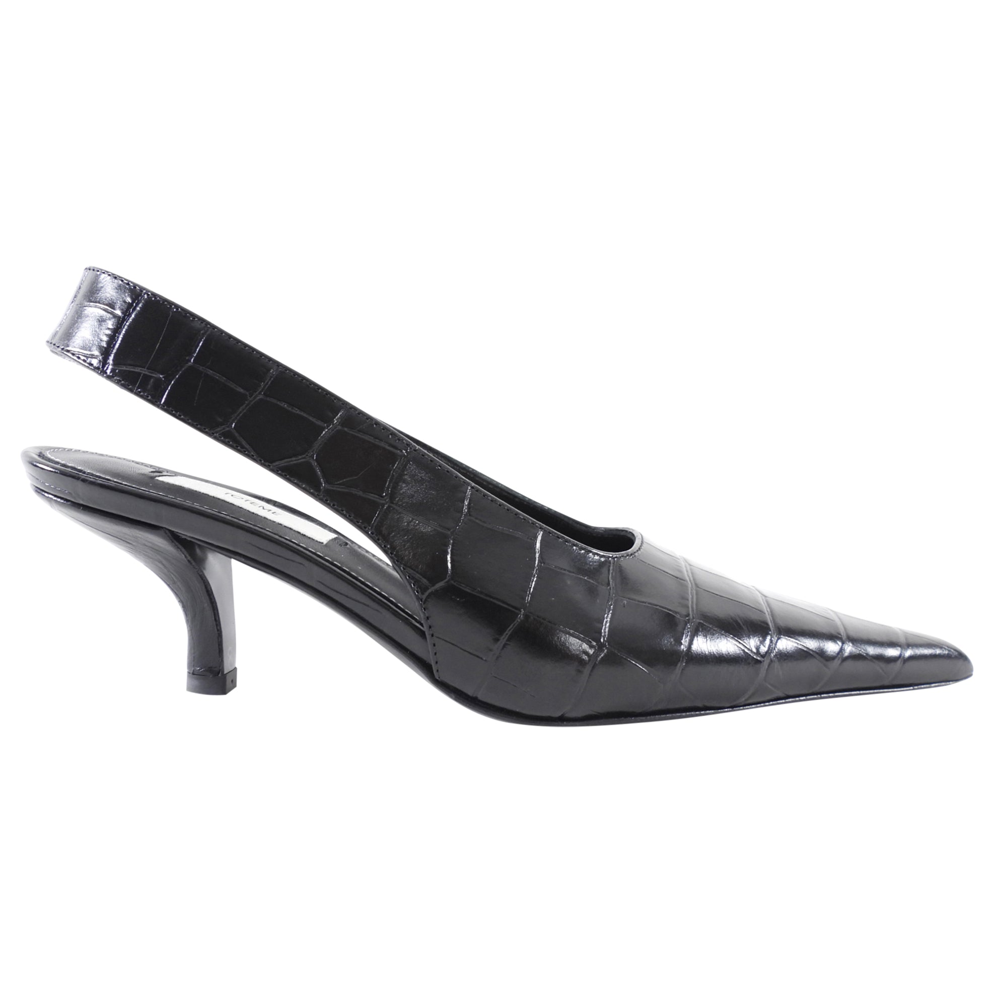 Toteme Black Croc Embossed Pointed Slingback Mules - 37
