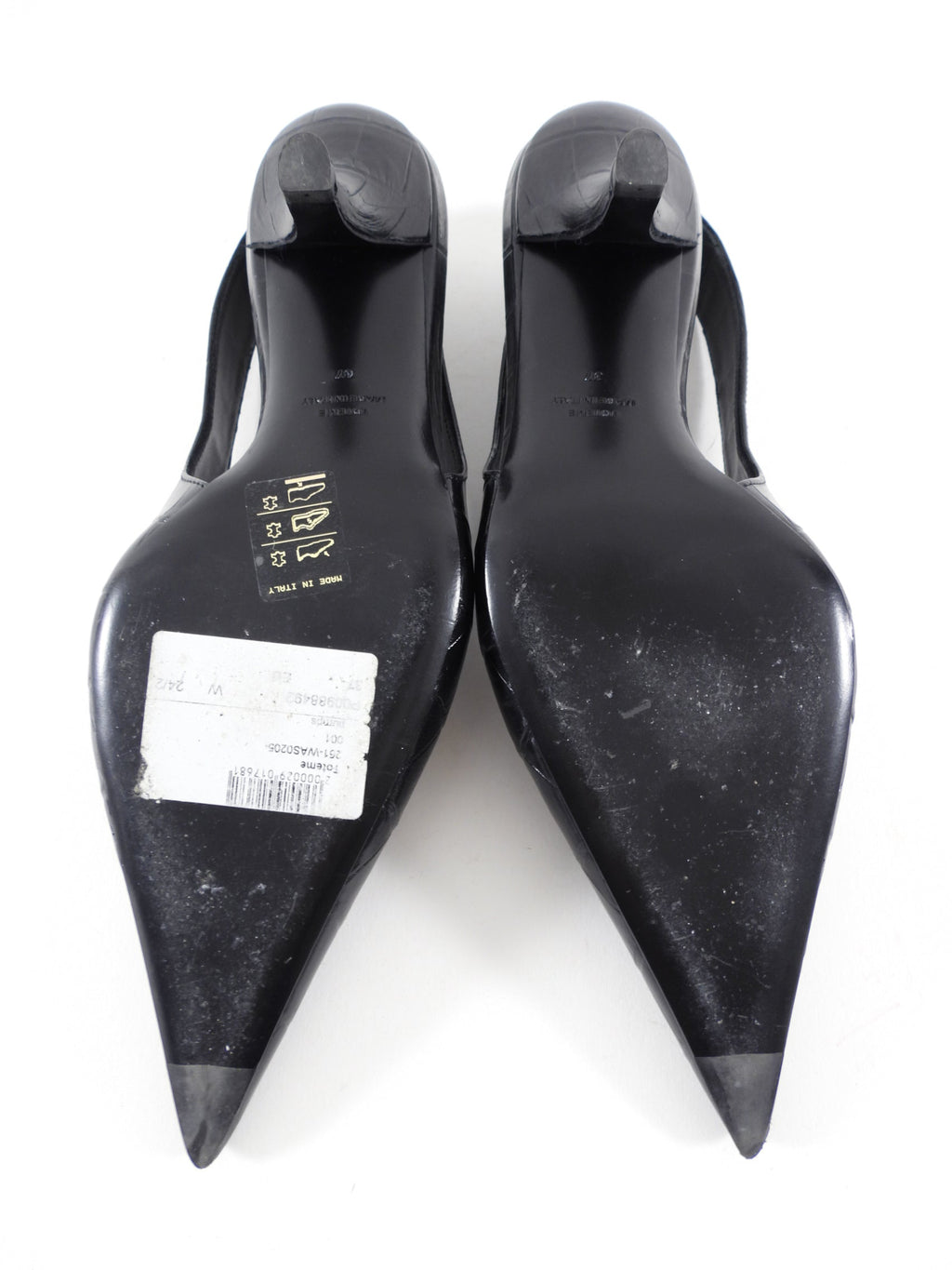 Toteme Black Croc Embossed Pointed Slingback Mules - 37