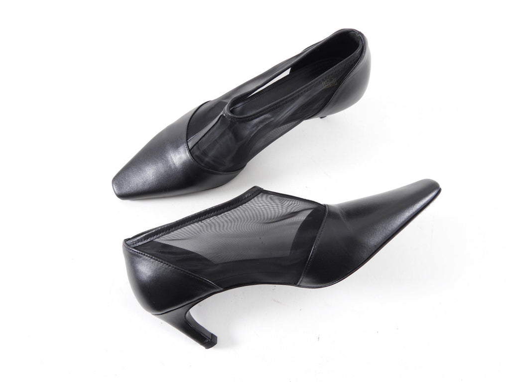 Toteme Black Leather and Mesh T-Strap Pumps - 37