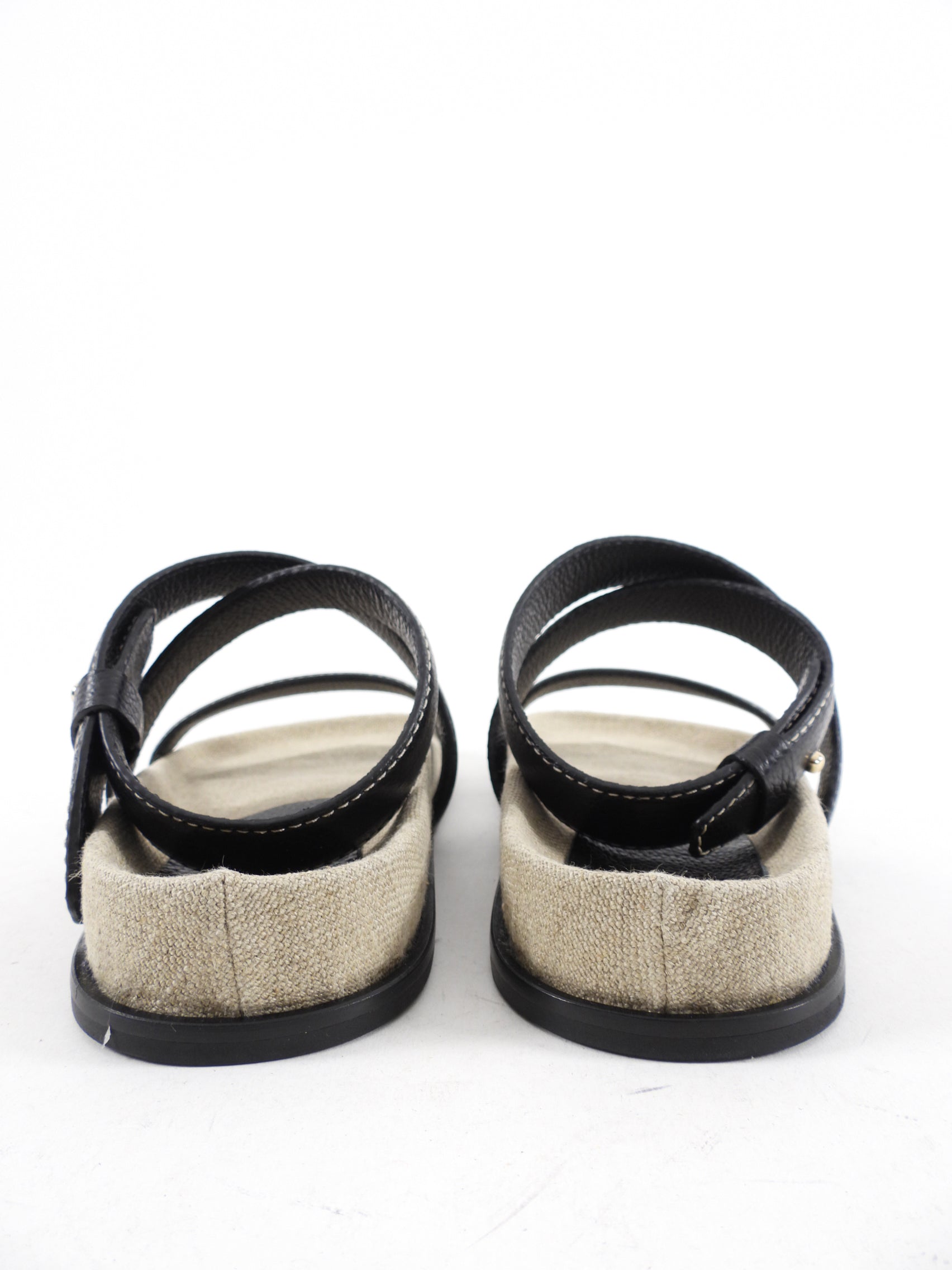 Toteme Black Leather and Canvas Flat Sandals - 37