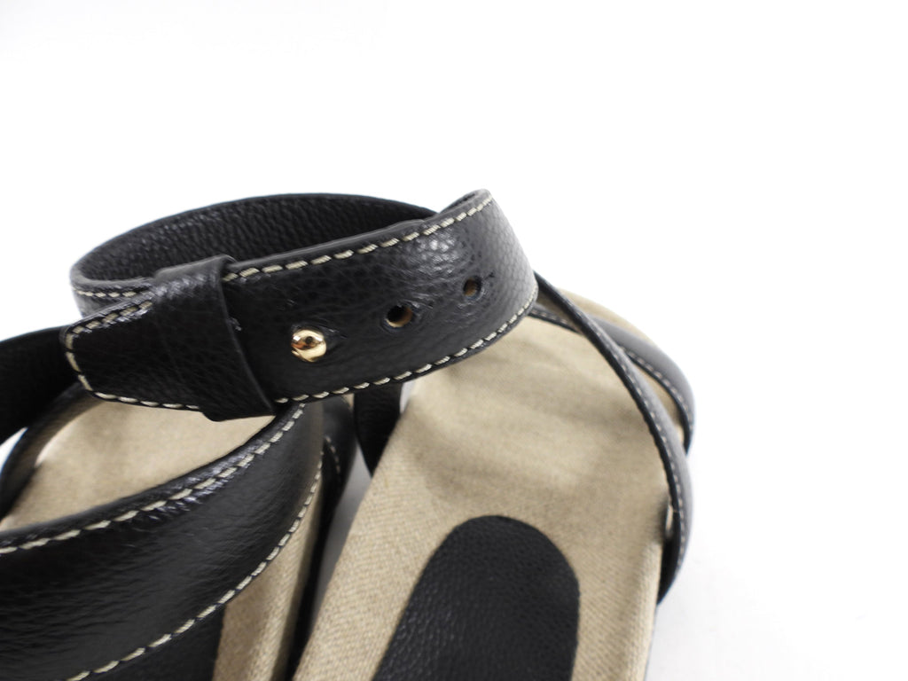 Toteme Black Leather and Canvas Flat Sandals - 37