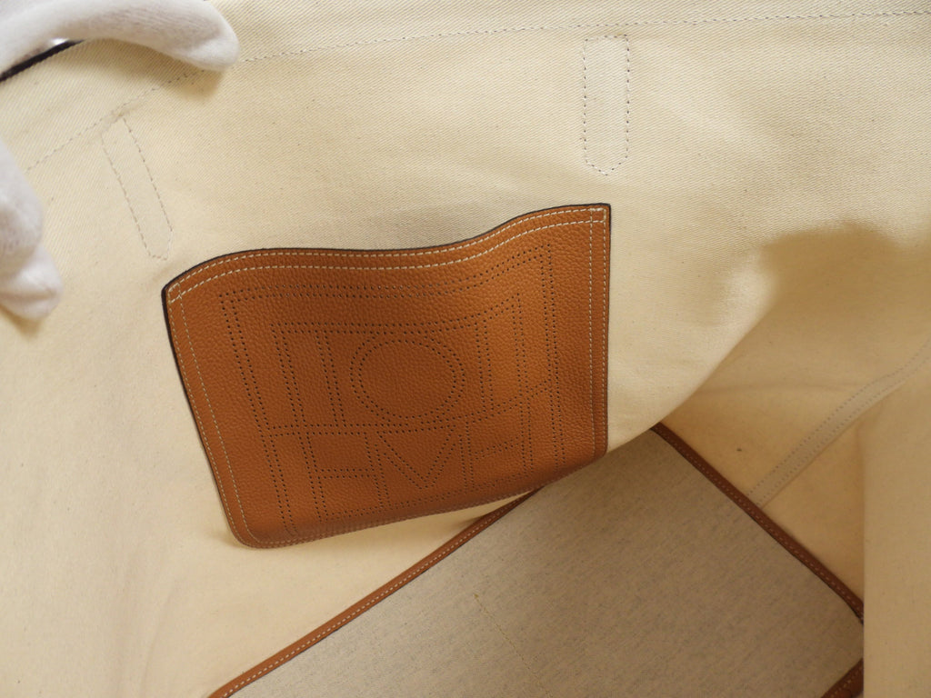 Toteme Large Canvas Tote Bag with Tan Leather Trim
