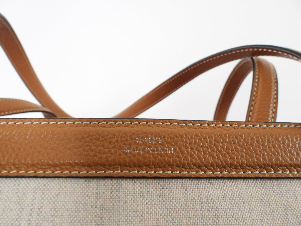 Toteme Large Canvas Tote Bag with Tan Leather Trim