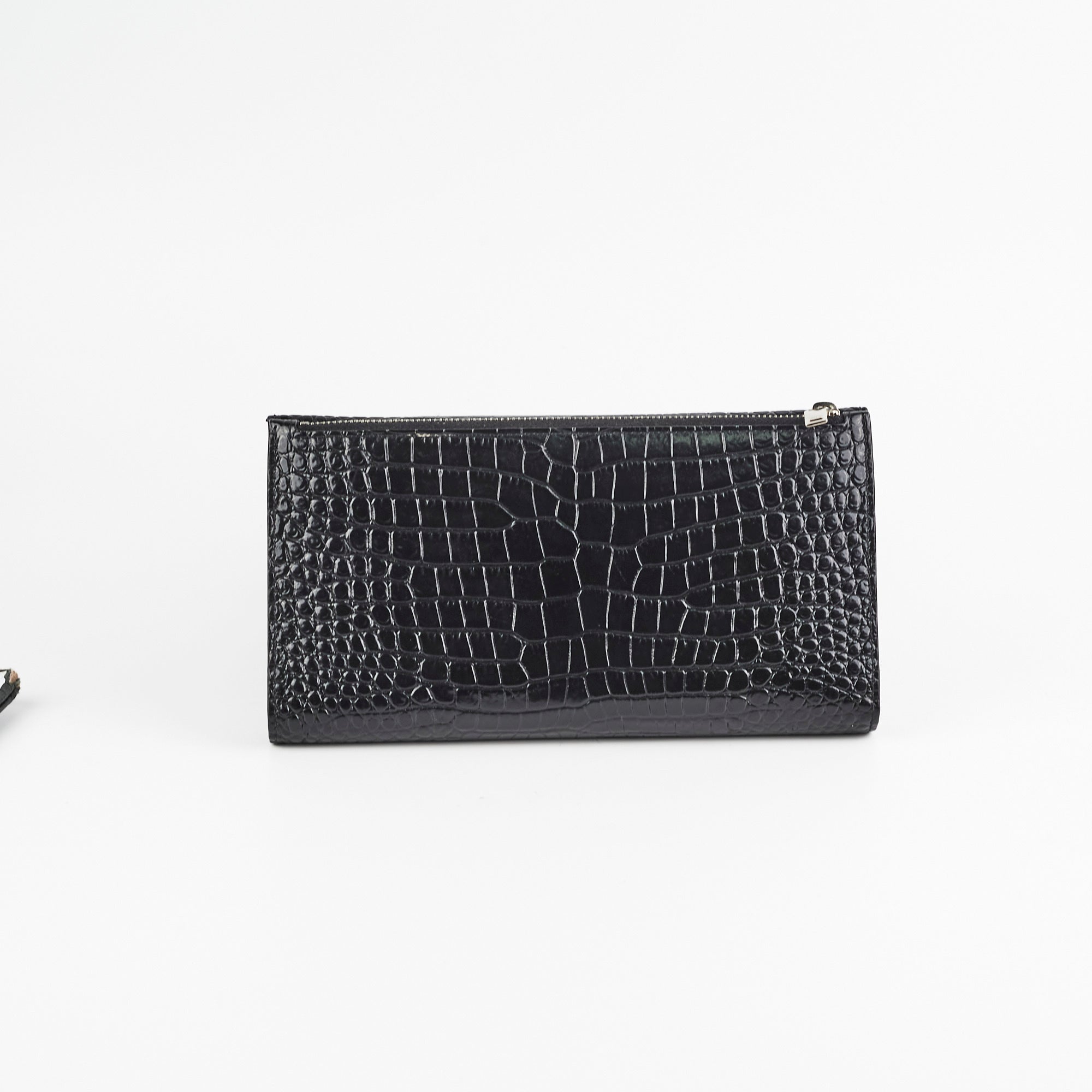 Saint Laurent Croc Embossed Wallet Clutch Black