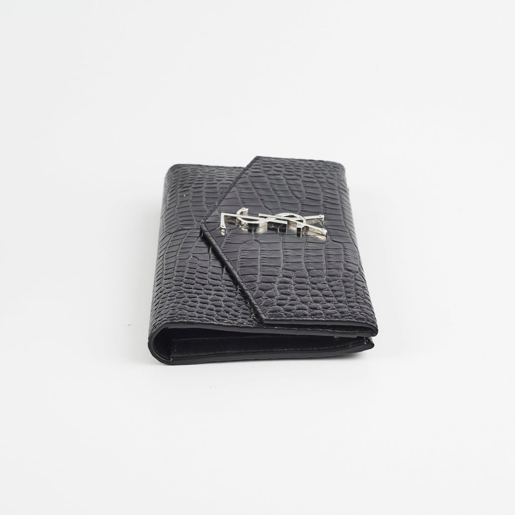 Saint Laurent Croc Embossed Wallet Clutch Black