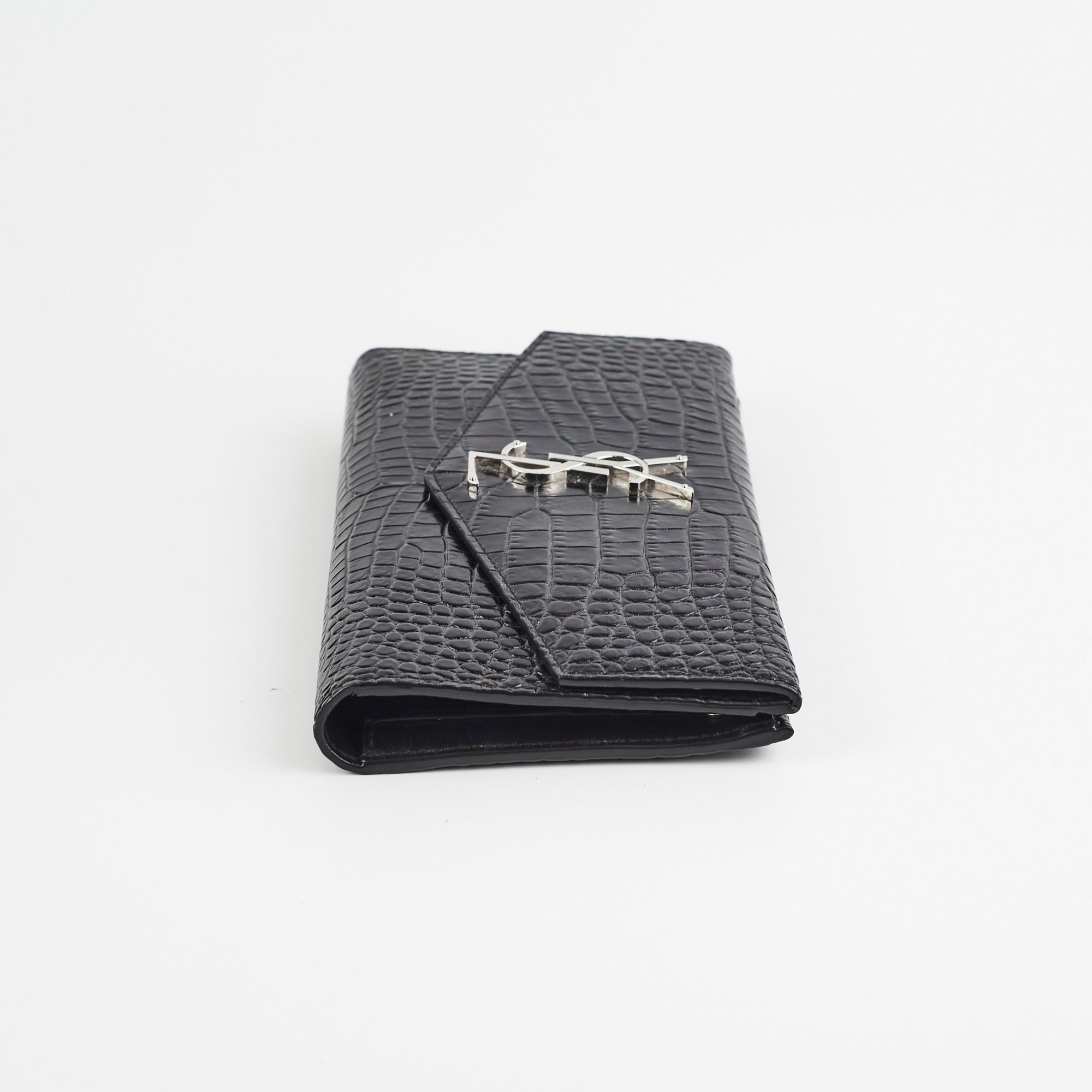 Saint Laurent Croc Embossed Wallet Clutch Black
