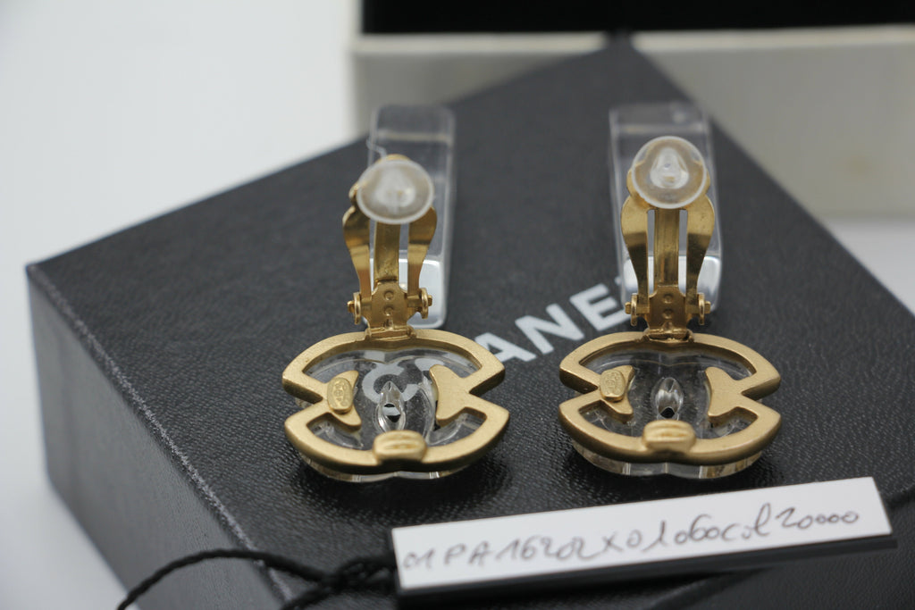 Chanel Vintage 01P Acrylic Rectangular Ice Cube Dangle Clip-on Earrings