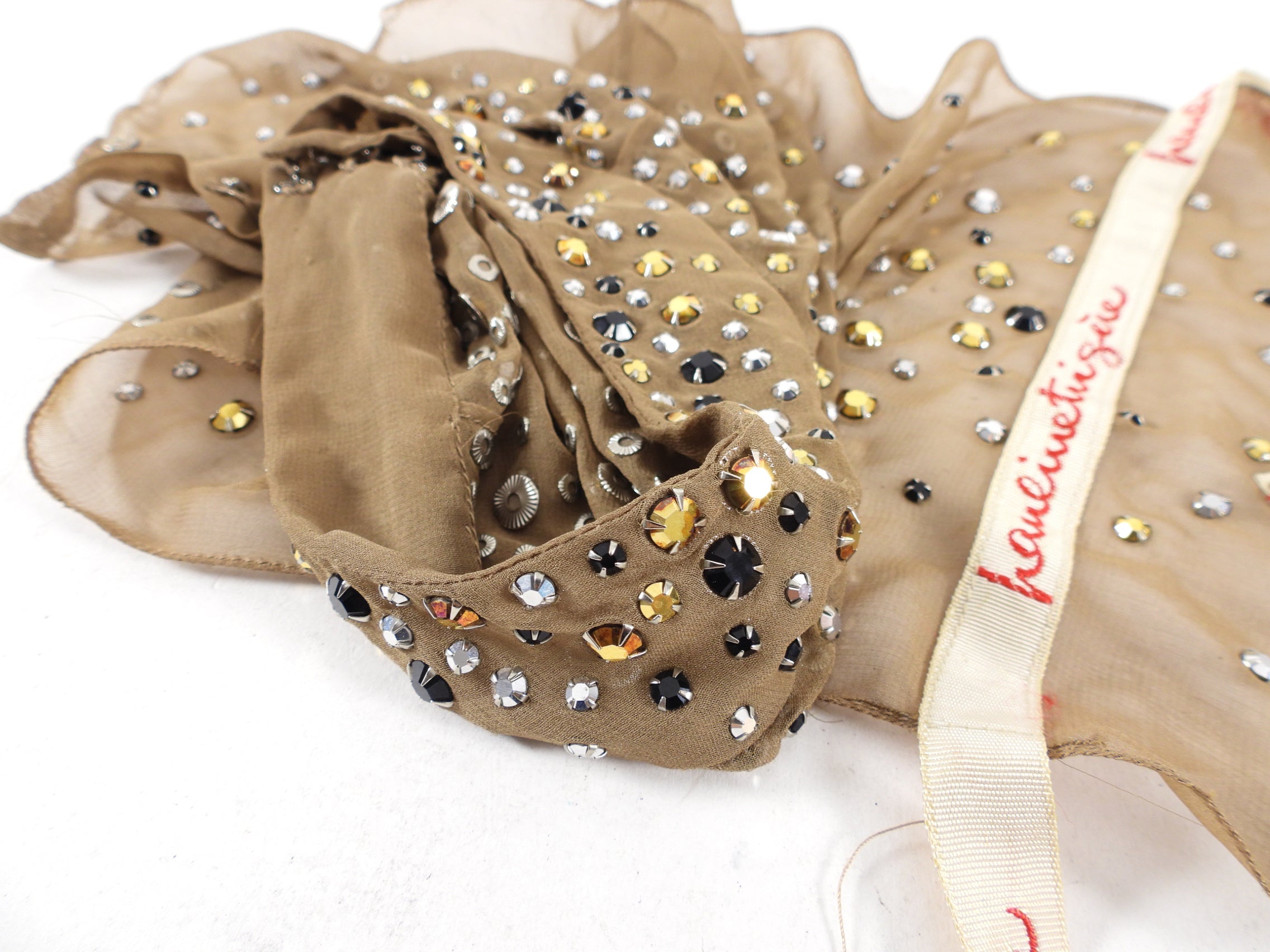 Pauline Trigere Vintage Couture Crystal Silk Bib Dickie