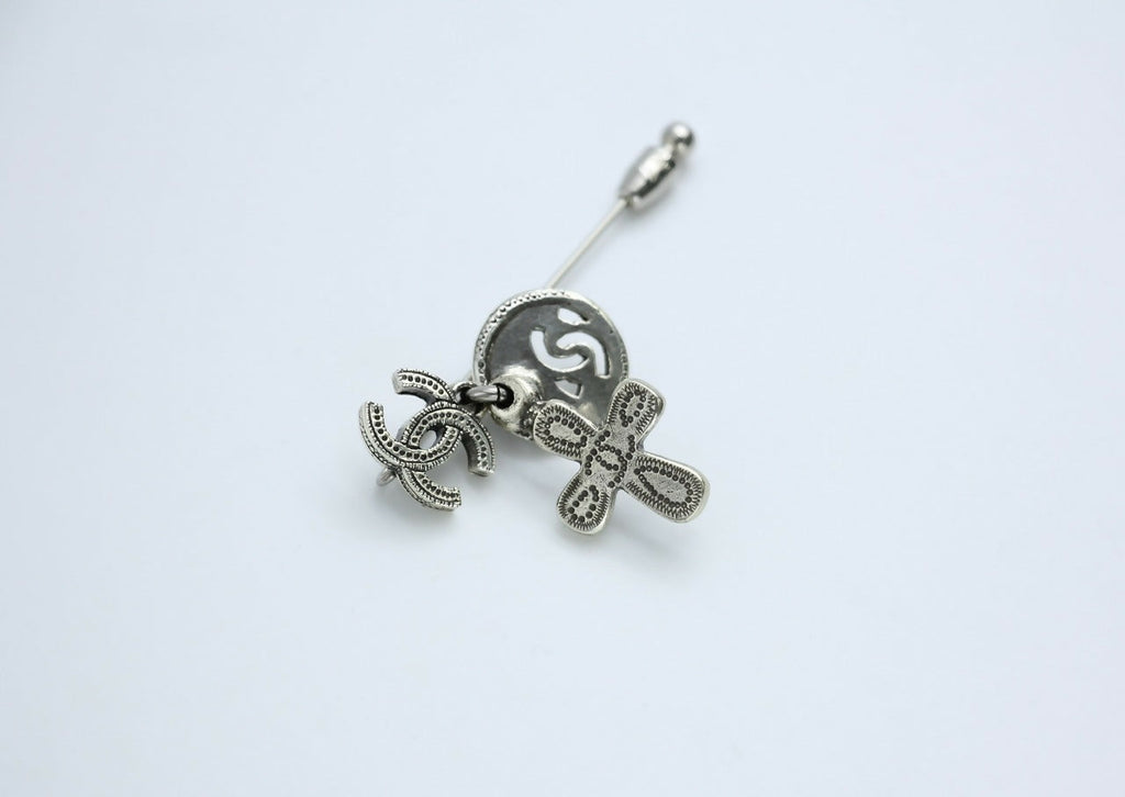 Chanel Vintage 03P Metal Cross Silver Coin CC Brooch