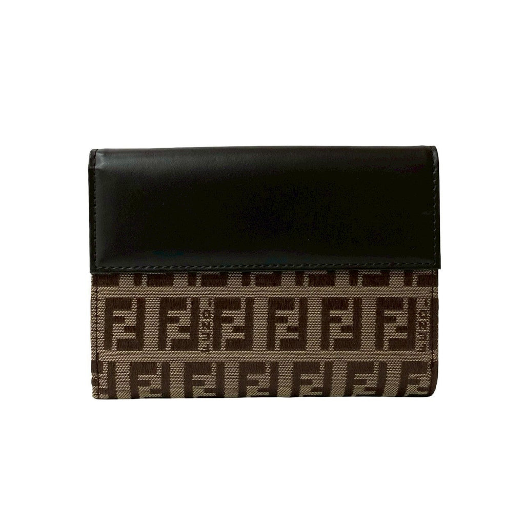 Fendi Zucchino FF Logo Canvas Leather Wallet
