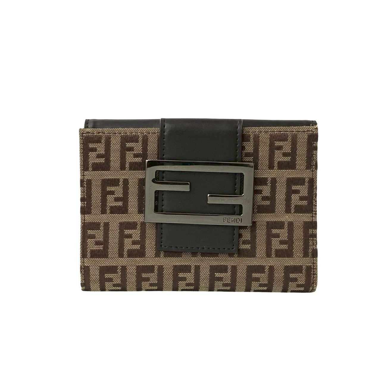 Fendi Zucchino FF Logo Canvas Leather Wallet