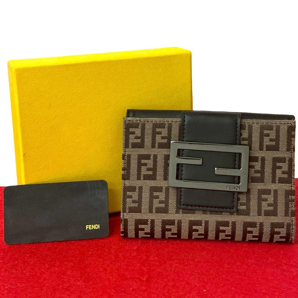 Fendi Zucchino FF Logo Canvas Leather Wallet