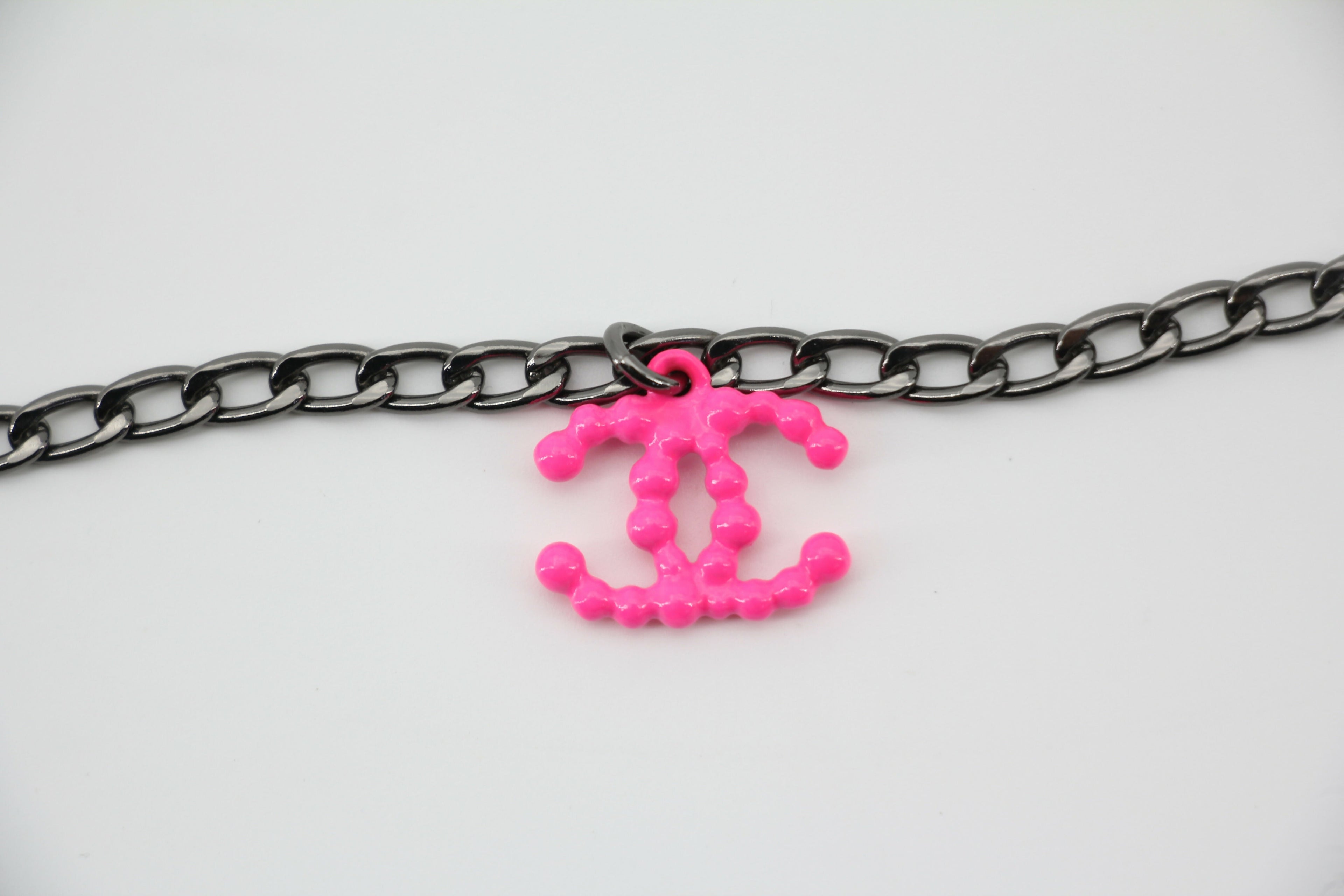 Chanel Vintage 04A Resin Fluorescent Pink CC Necklace