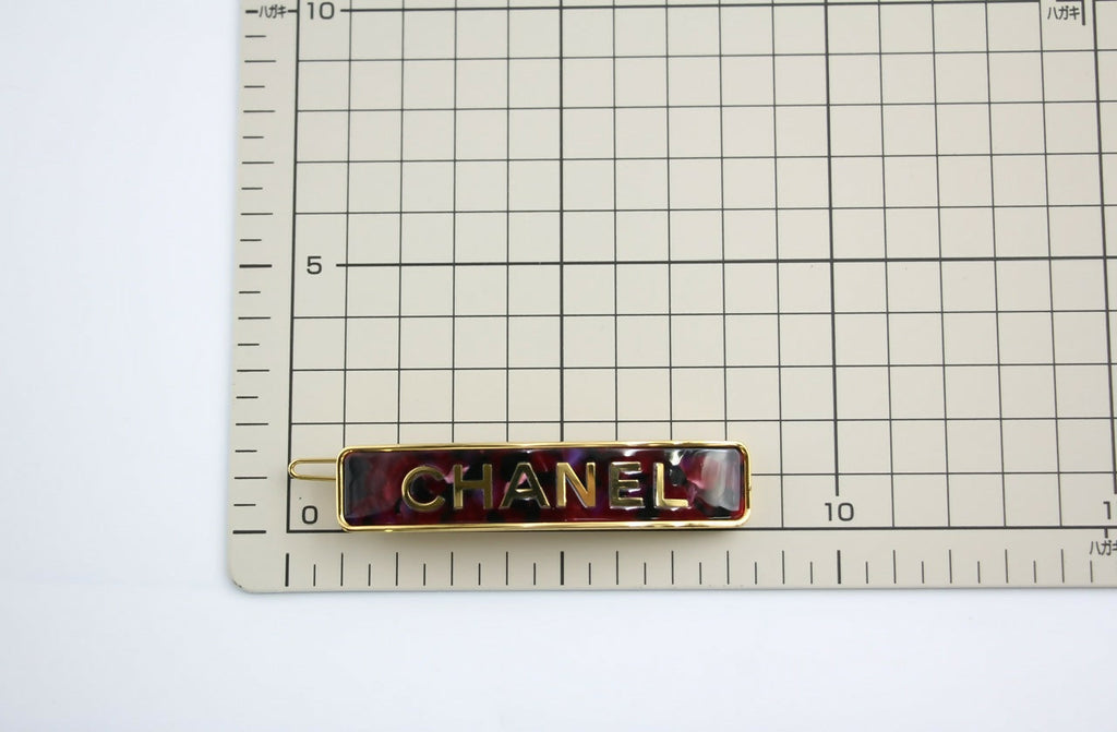 Chanel B21S Metal Burgundy Gold Edge English Long Hair Clip