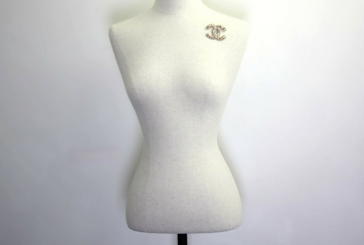 Chanel B19C Rhinestone Pink and Light Pink CC Mark Brooch