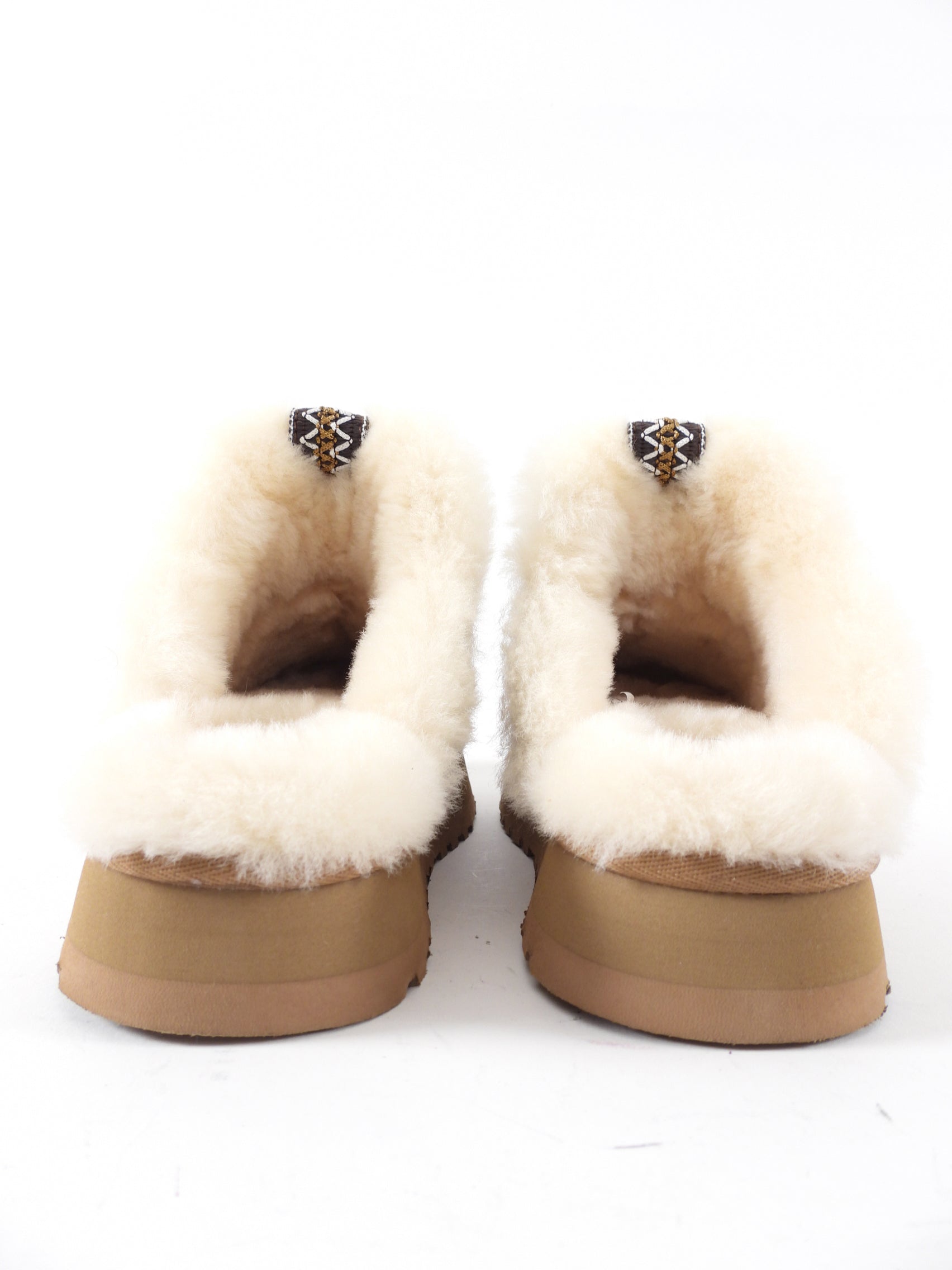 UGG Disquette Alpine Tan Shearling Platform Slippers - 7