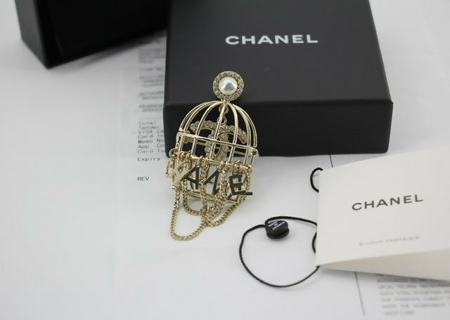 Chanel B22V Rhinestone & Metal Birdcage Brooch