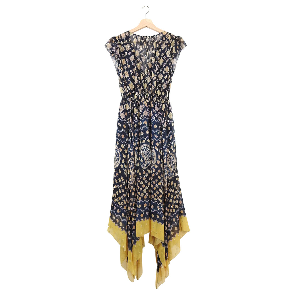 Ulla Johnson Aurelie Silk Boho Batik Print Metallic Yellow Hem Dress - 4
