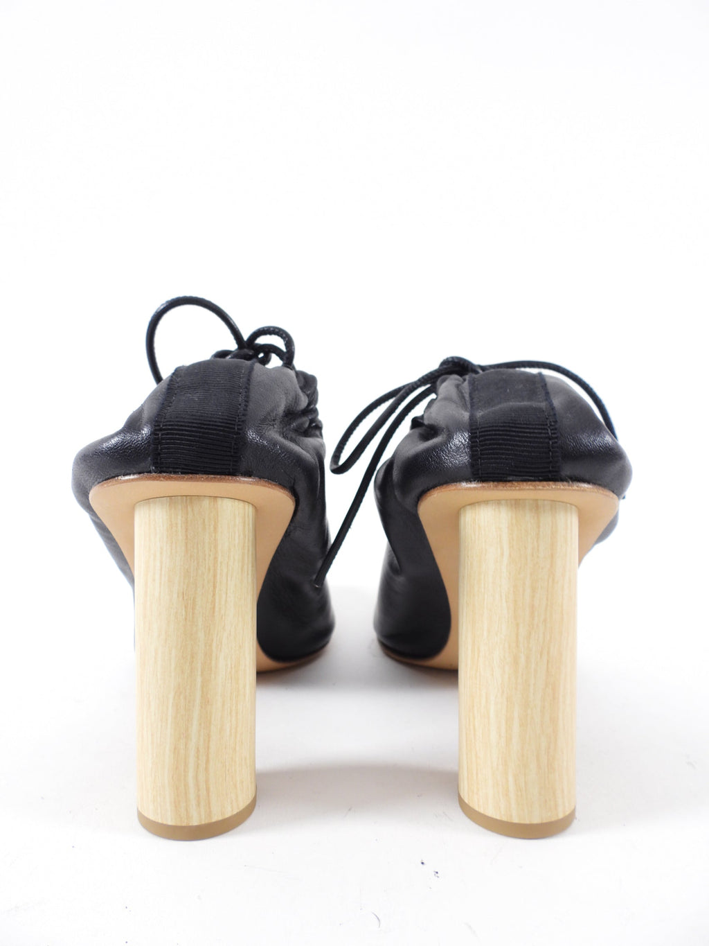 Ulla Johnson Black Leather Wood Heel Pumps with Resin Beads - 40