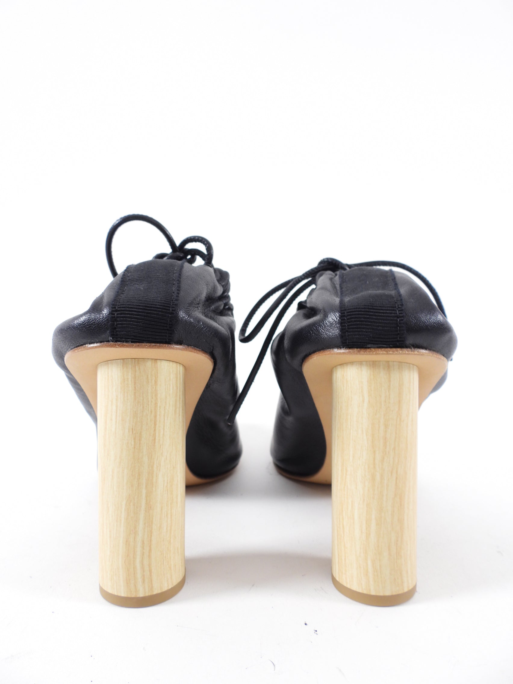 Ulla Johnson Black Leather Wood Heel Pumps with Resin Beads - 40