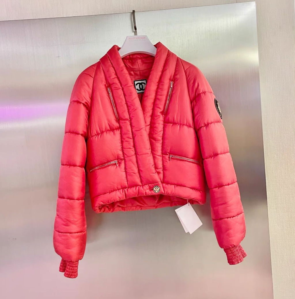 CHANEL red silk PARIS MOSCOW Puffer Down Jacket