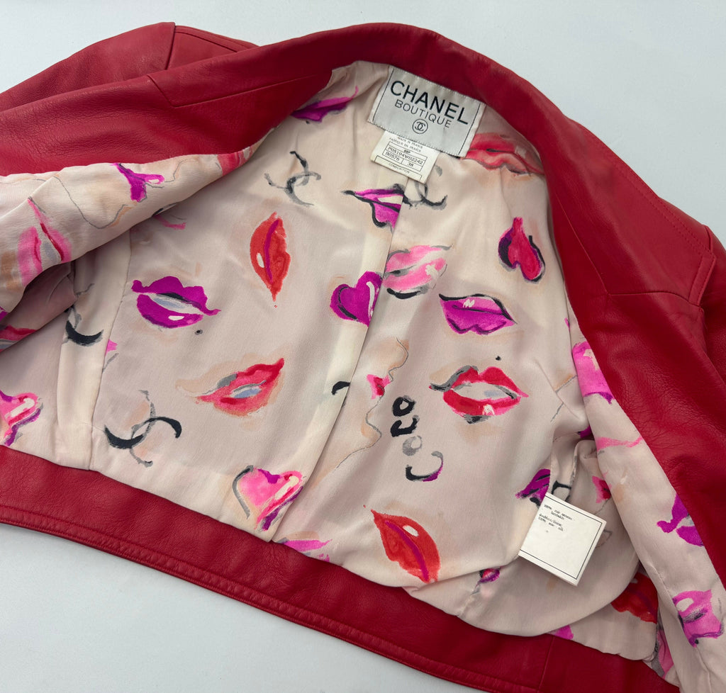 Chanel Vintage 1995 Barbie Red Leather Cropped Jacket