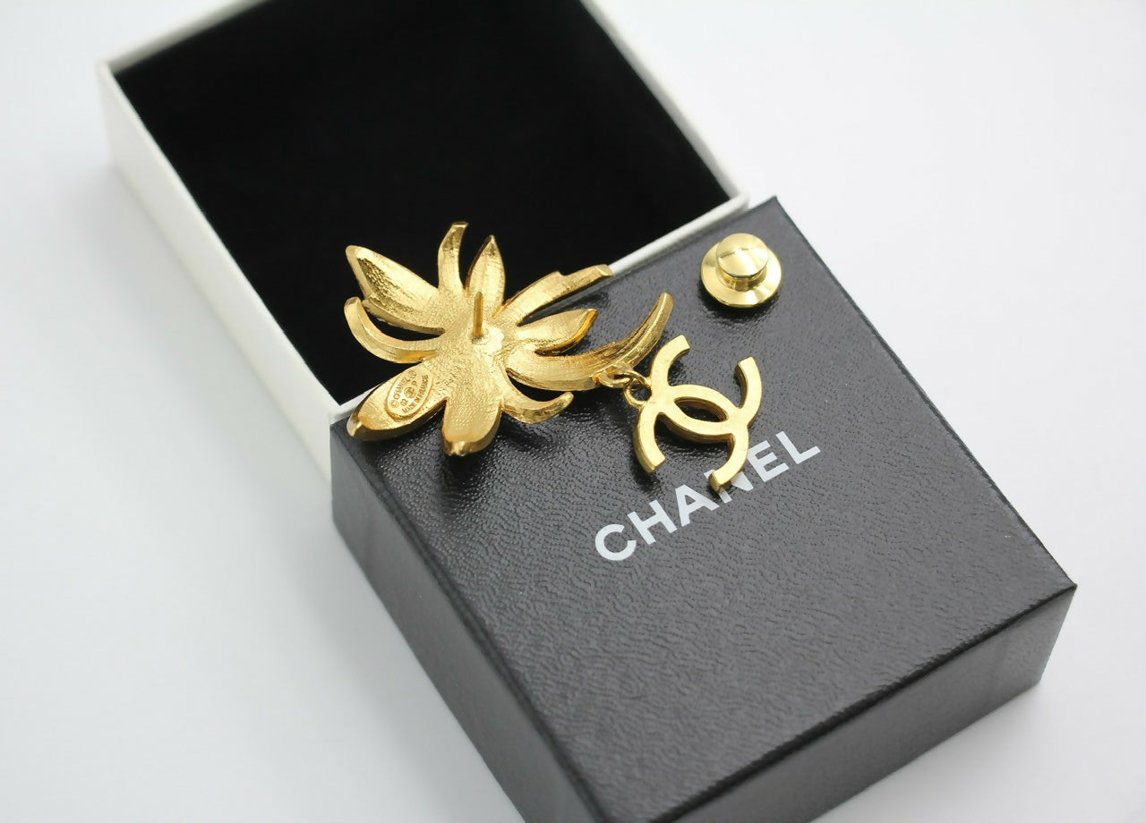 Chanel Vintage 02P Rhinestone Pink Silver Palm Tree Brooch