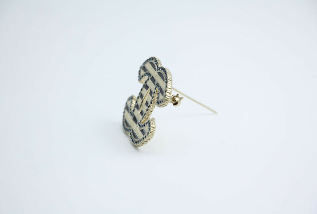 Chanel Vintage 06A Blue Rhinestone Beige Black Stripe Brooch