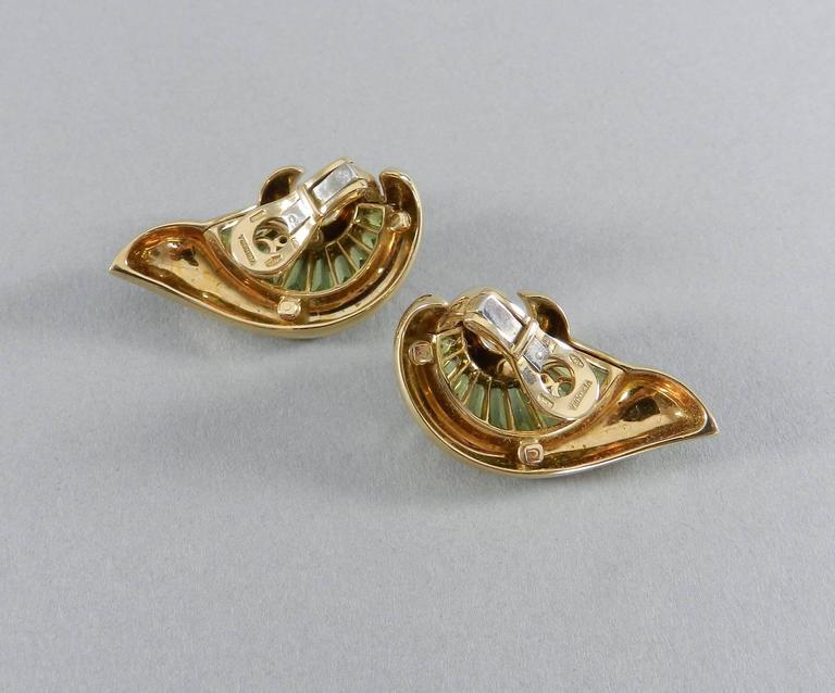 Verdura Green Tourmaline Gold Swirl Clip Earrings