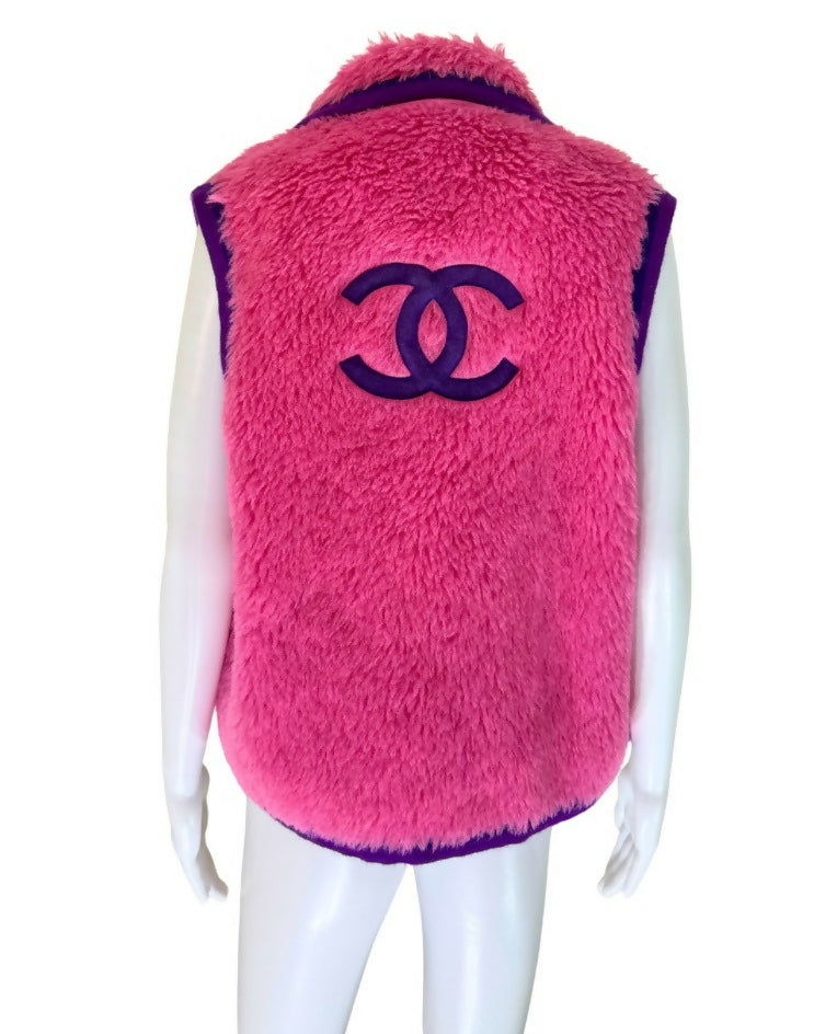Chanel Vintage 1994 Faux Alpaca Vest- Rare Pink & Purple