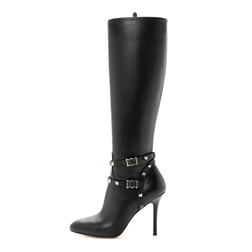 VALENTINO GARAVANI CALFSKIN ROCKSTUD KNEE-HIGH BOOTS