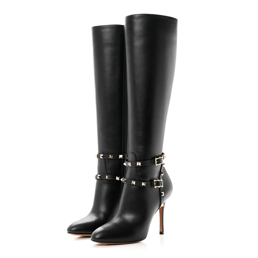 VALENTINO GARAVANI CALFSKIN ROCKSTUD KNEE-HIGH BOOTS