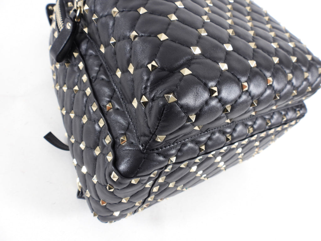 Valentino Black Leather and Gold Rock Stud Small Backpack
