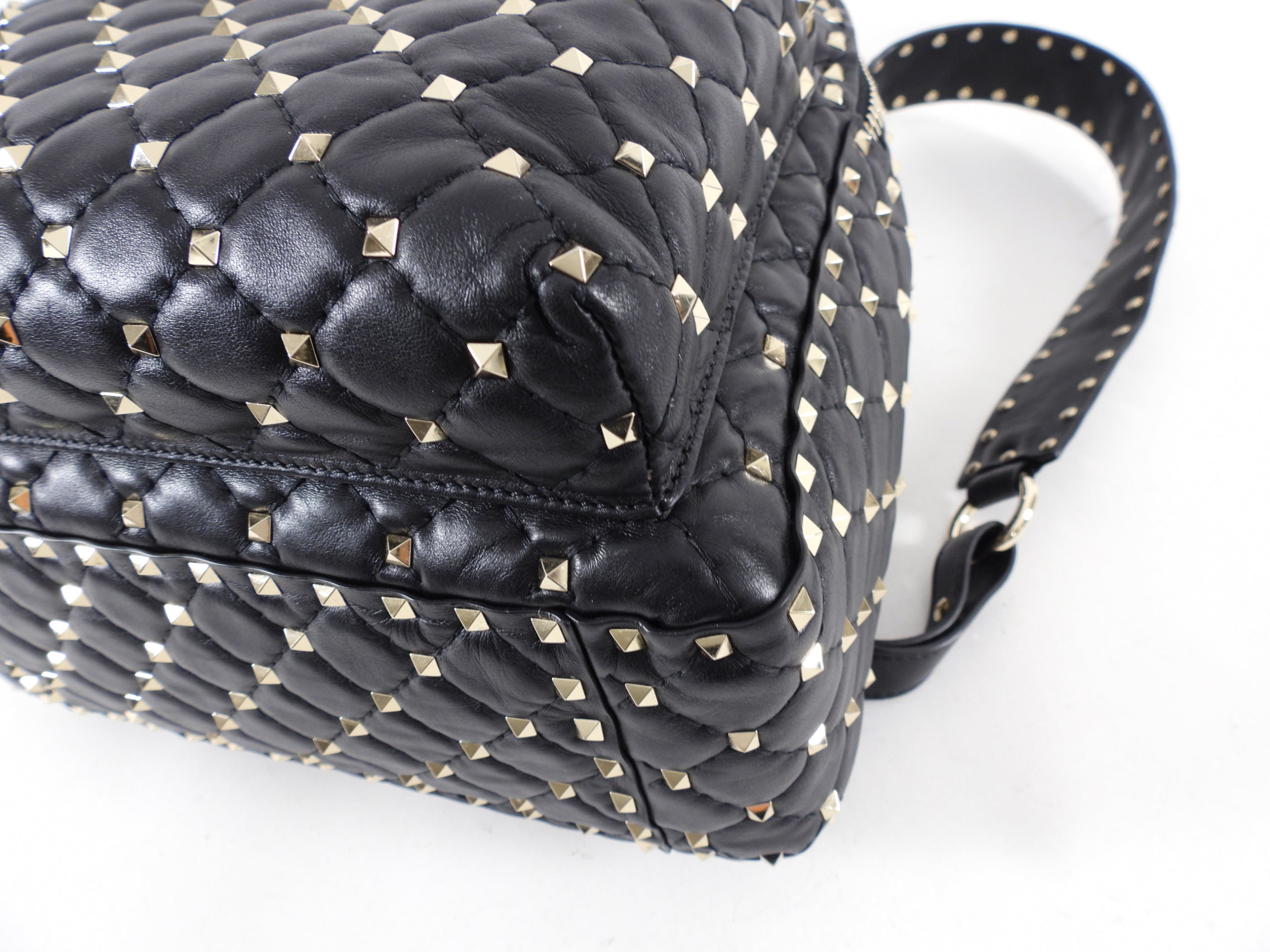 Valentino Black Leather and Gold Rock Stud Small Backpack