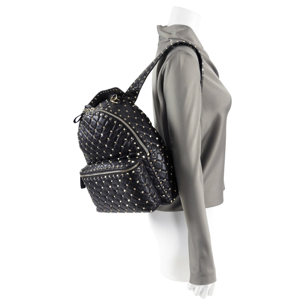 Valentino Black Leather and Gold Rock Stud Small Backpack