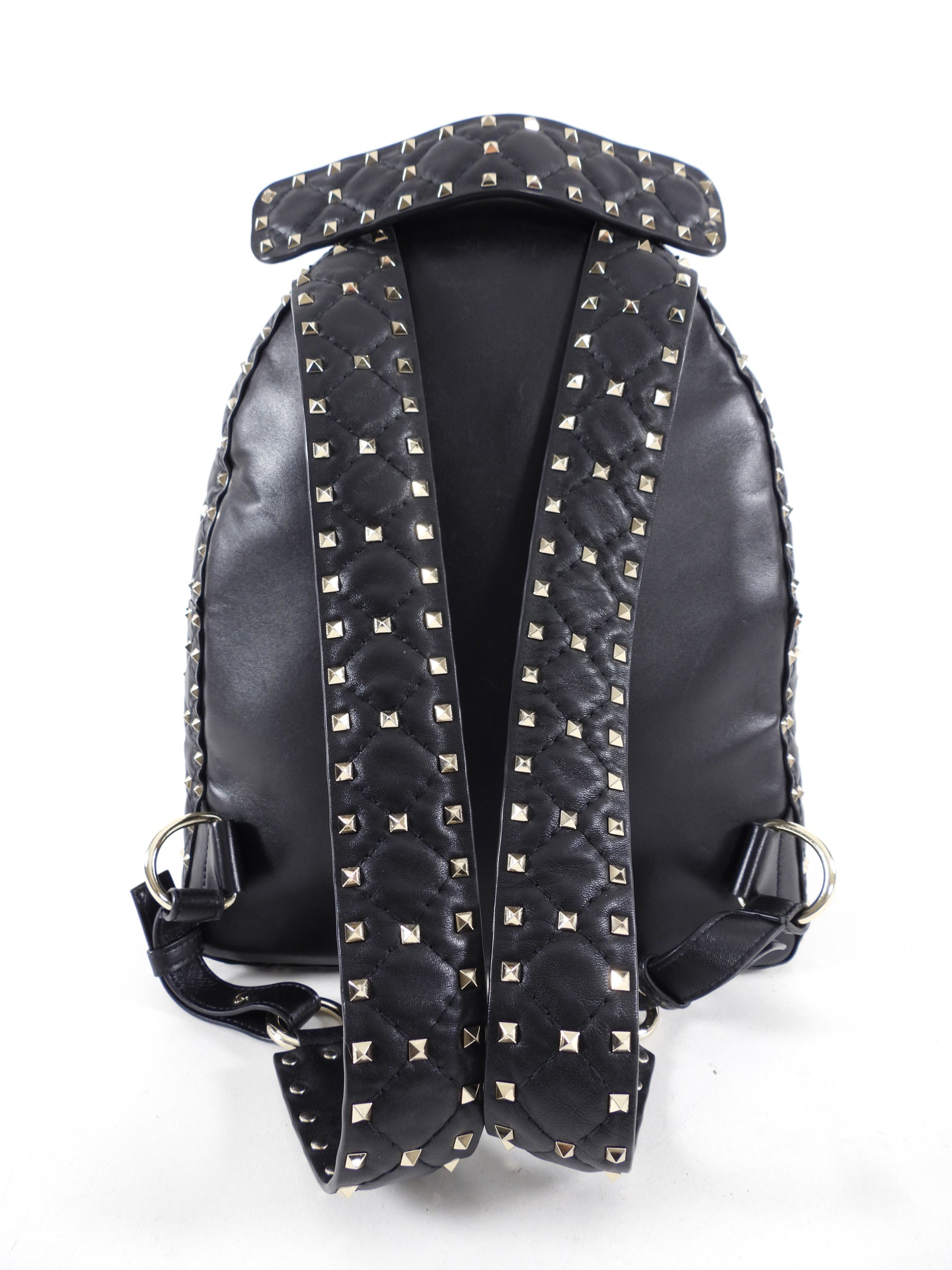 Valentino Black Leather and Gold Rock Stud Small Backpack