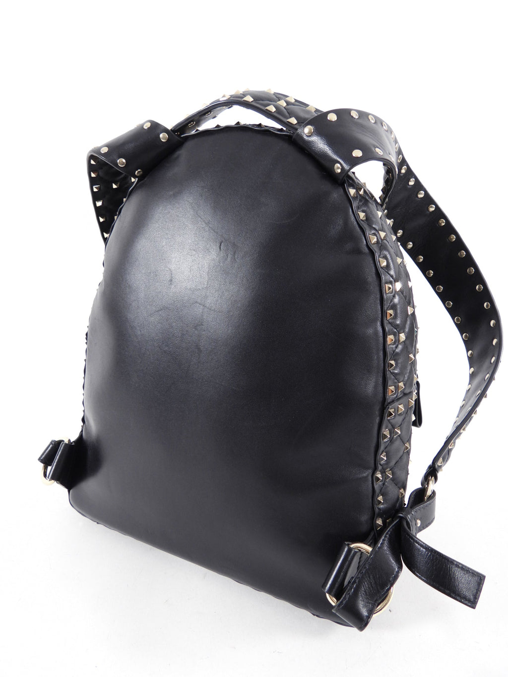 Valentino Black Leather and Gold Rock Stud Small Backpack