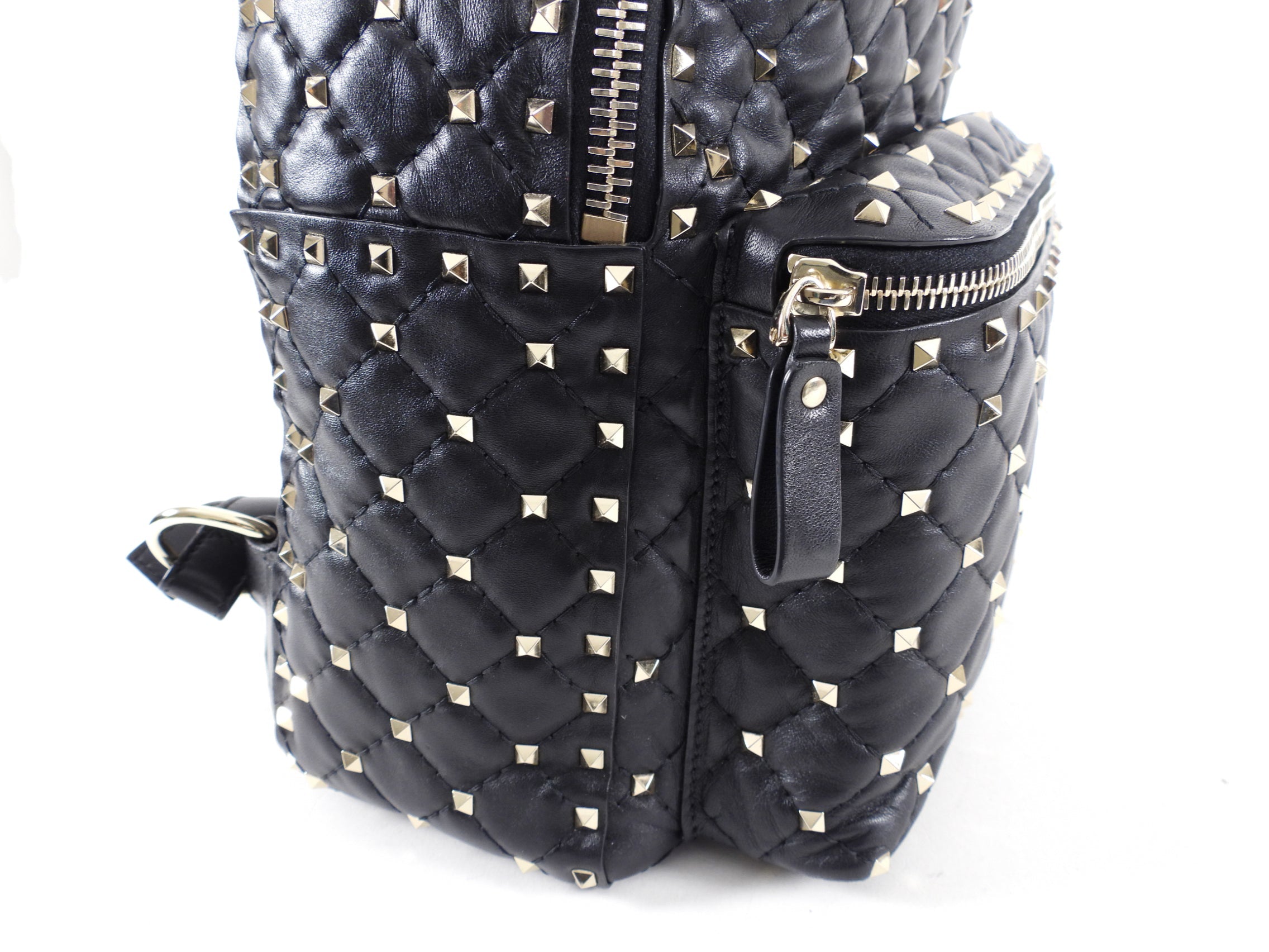 Valentino Black Leather and Gold Rock Stud Small Backpack