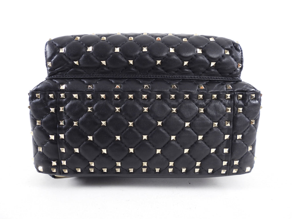 Valentino Black Leather and Gold Rock Stud Small Backpack