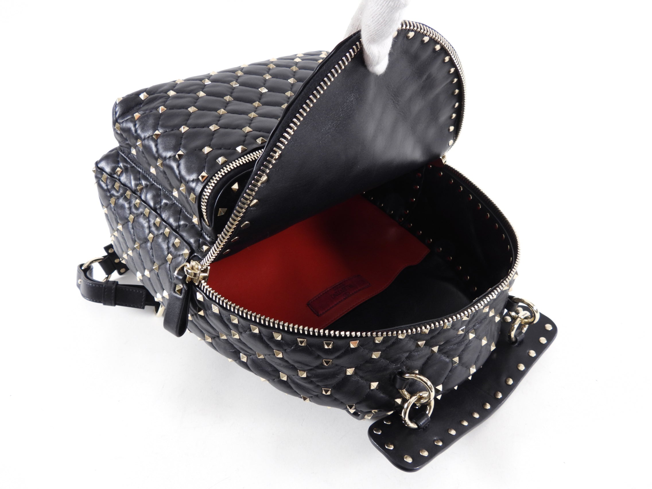 Valentino Black Leather and Gold Rock Stud Small Backpack