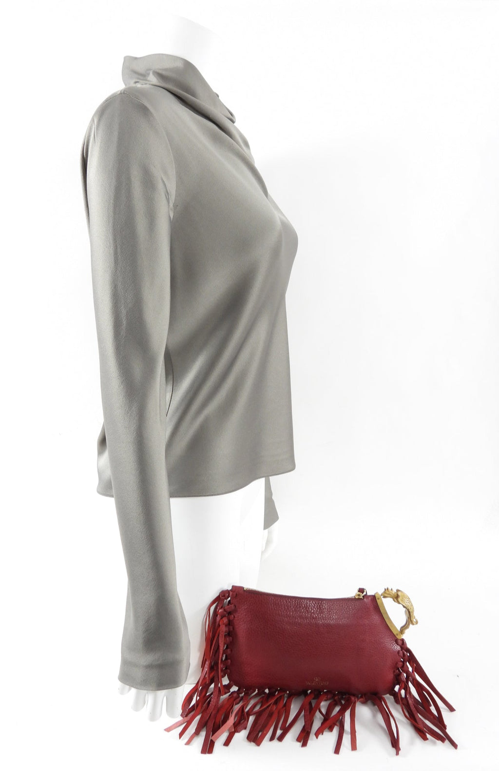 Valentino Small Red Leather Fringed Clutch Bag