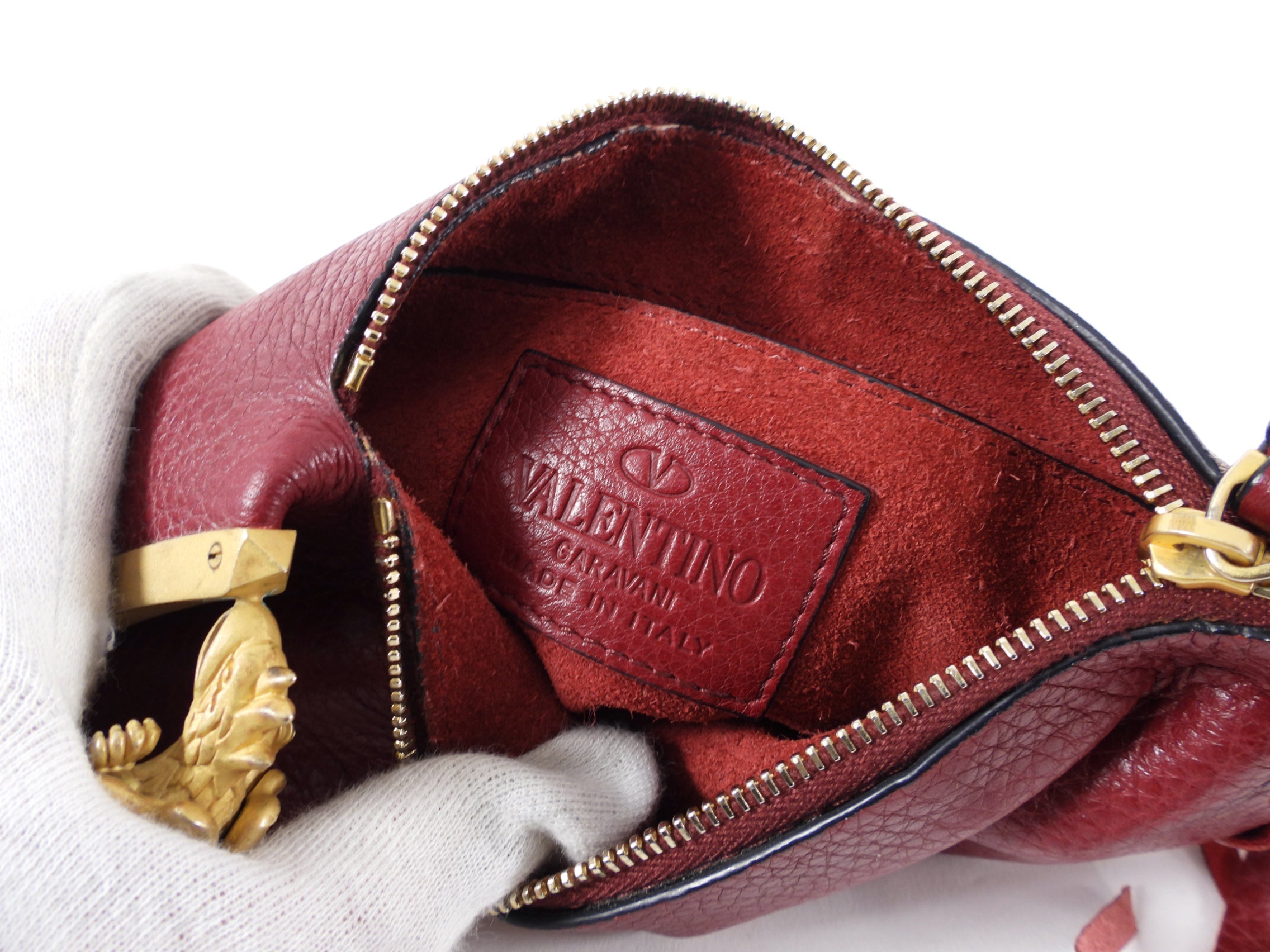 Valentino Small Red Leather Fringed Clutch Bag