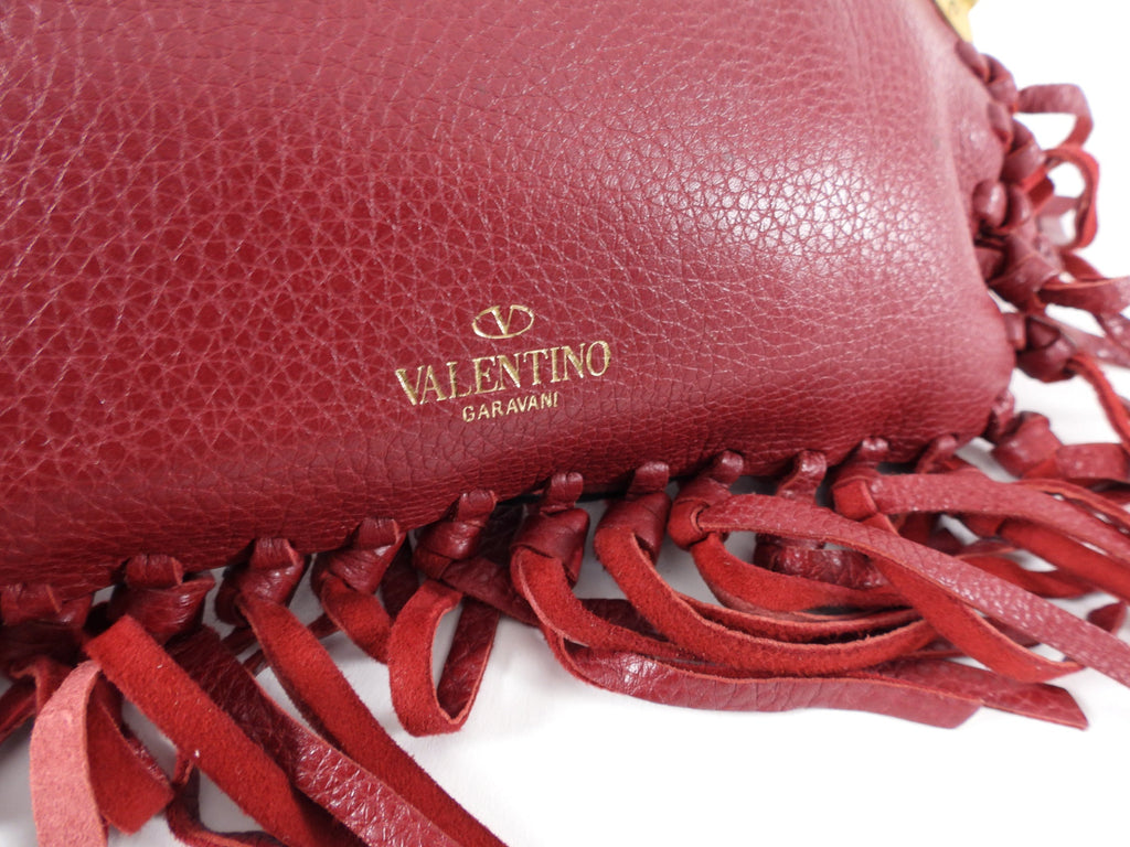 Valentino Small Red Leather Fringed Clutch Bag
