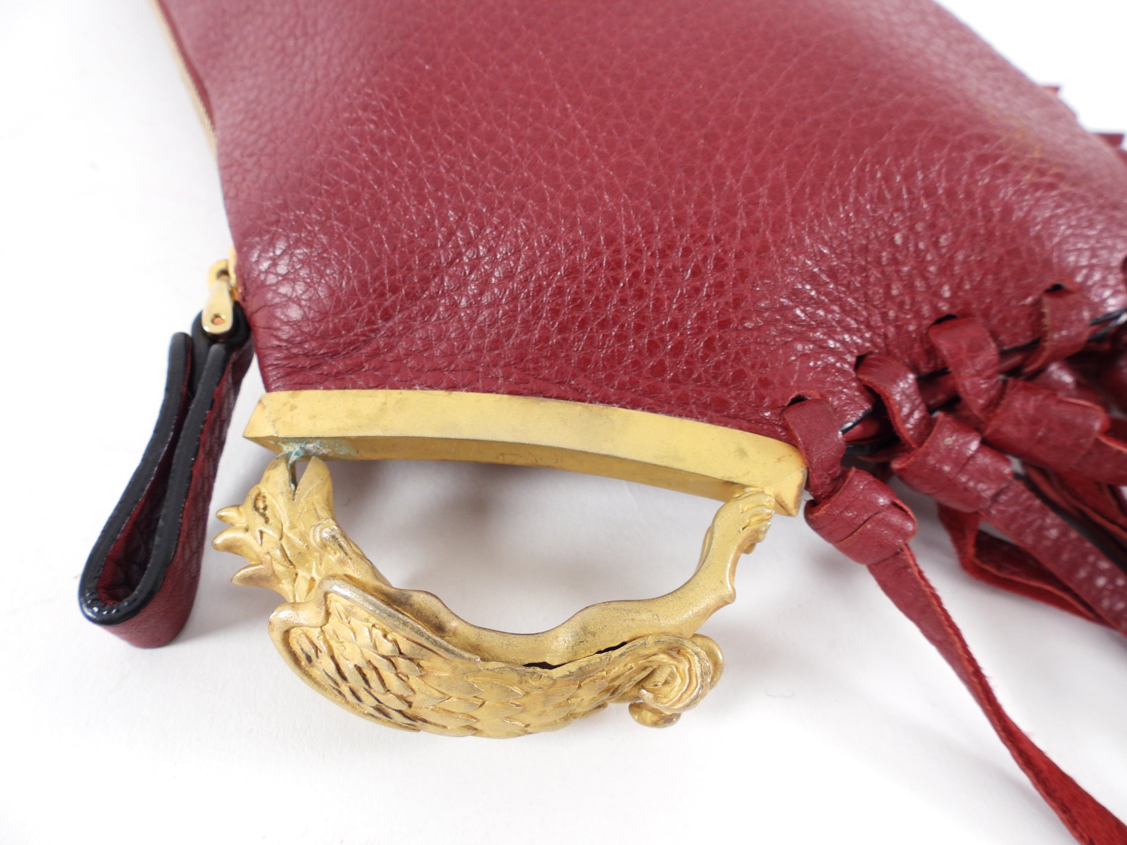 Valentino Small Red Leather Fringed Clutch Bag