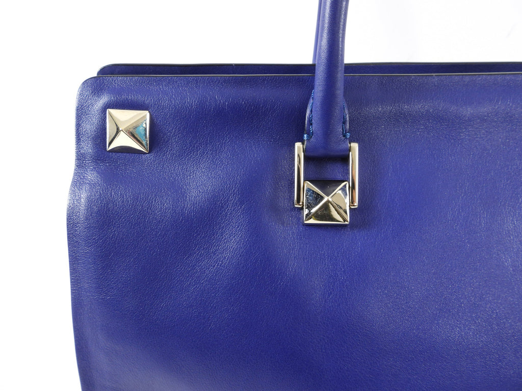 Valentino Cobalt Blue Leather Rock Stud Zipper Tote Bag